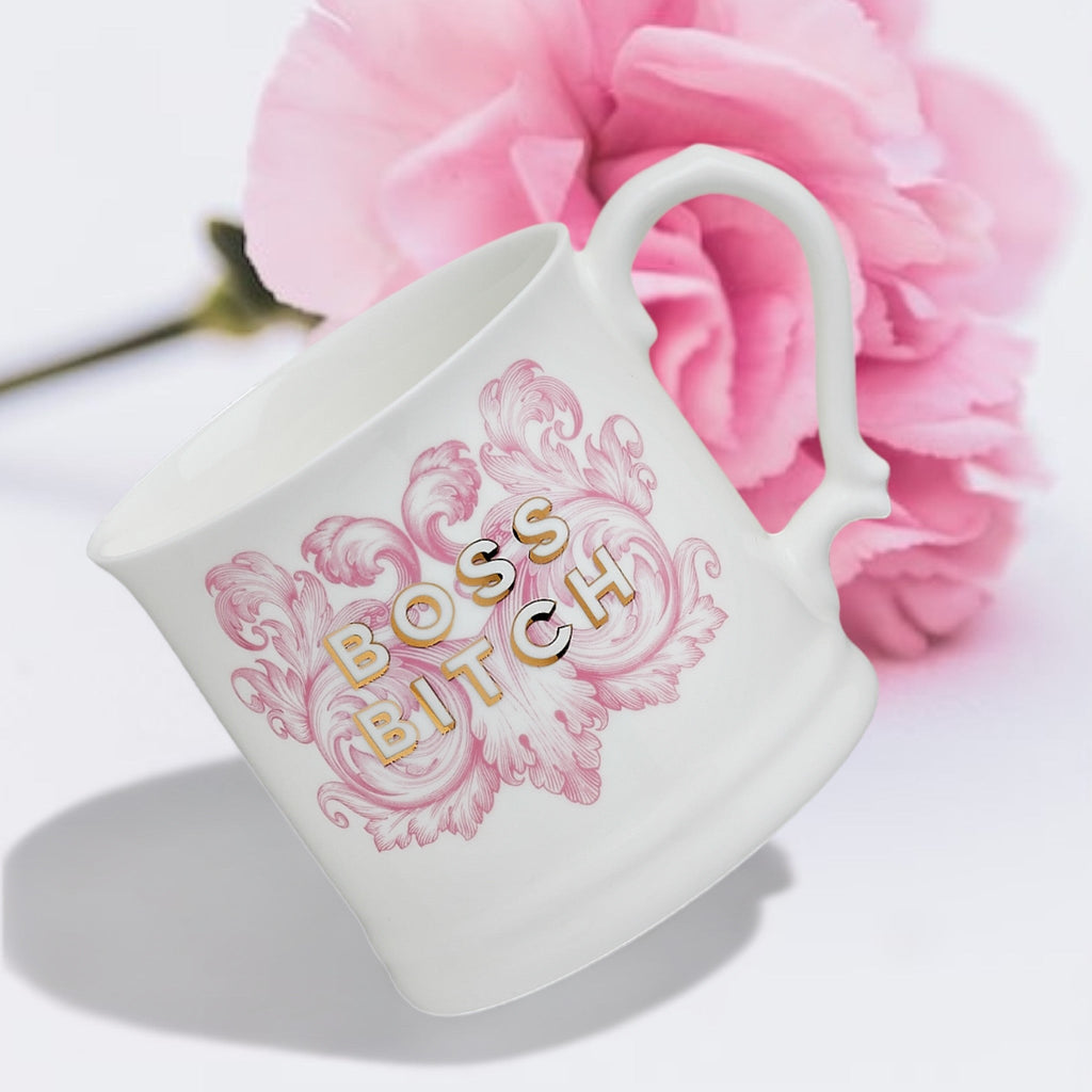 Boss Bitch Fine Bone China Mug, Gilded in Real 18ct Gold, 400ml Large Size - Cheeky Mare