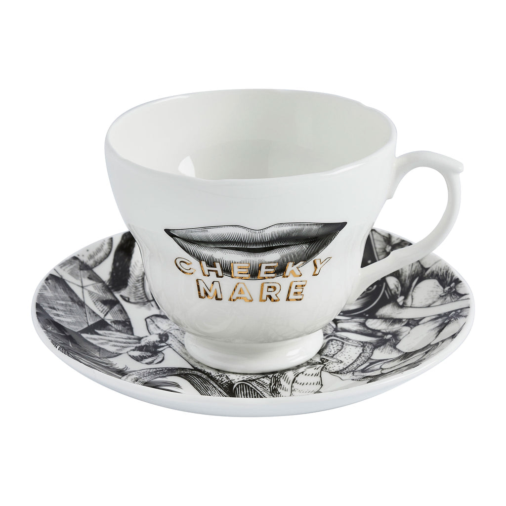 Cheeky Mare Signature Fine Bone China Cup & Saucer Gilded in Real 18ct Gold, 310ml Large Size - Cheeky Mare