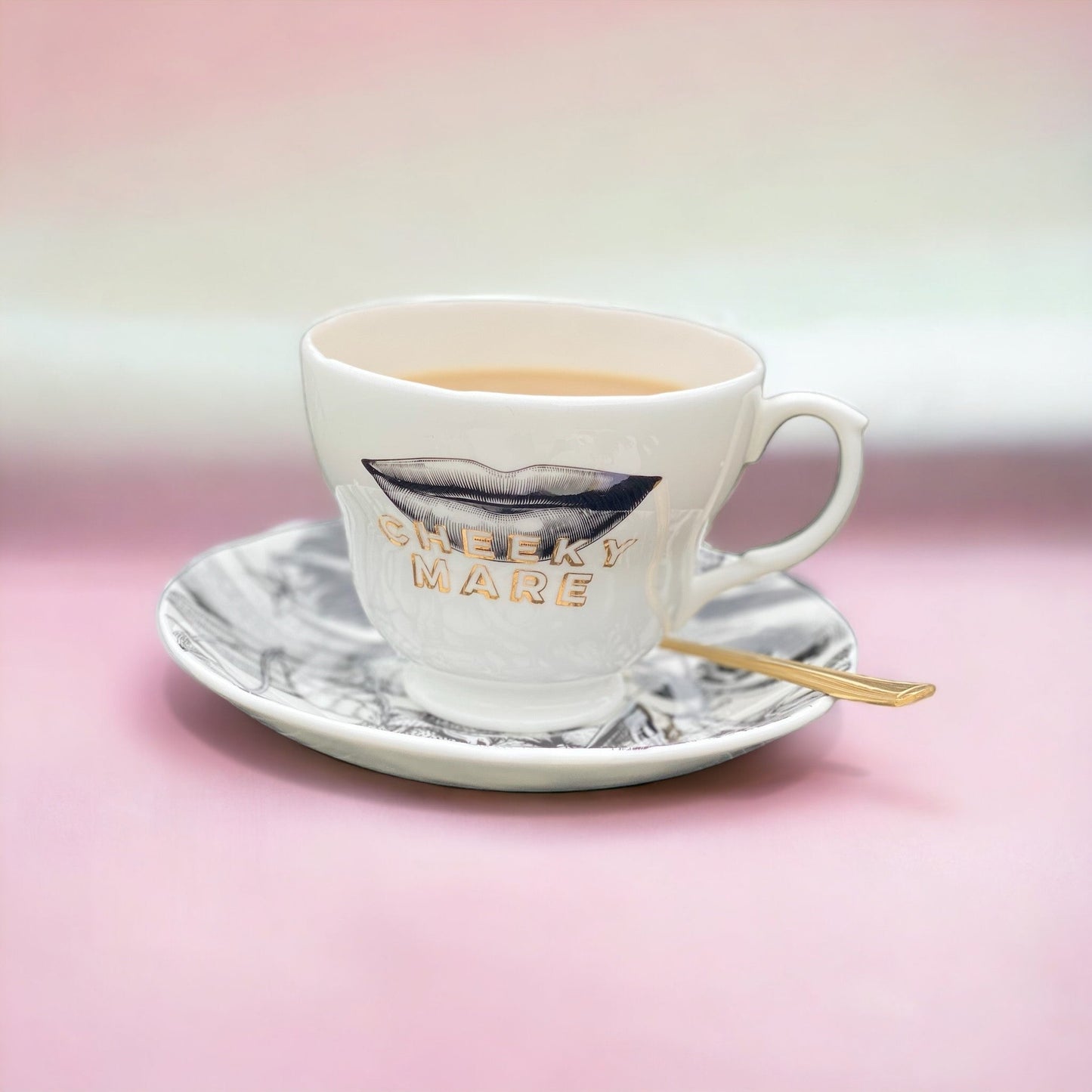 Cheeky Mare Signature Fine Bone China Cup & Saucer Gilded in Real 18ct Gold, 310ml Large Size - Cheeky Mare