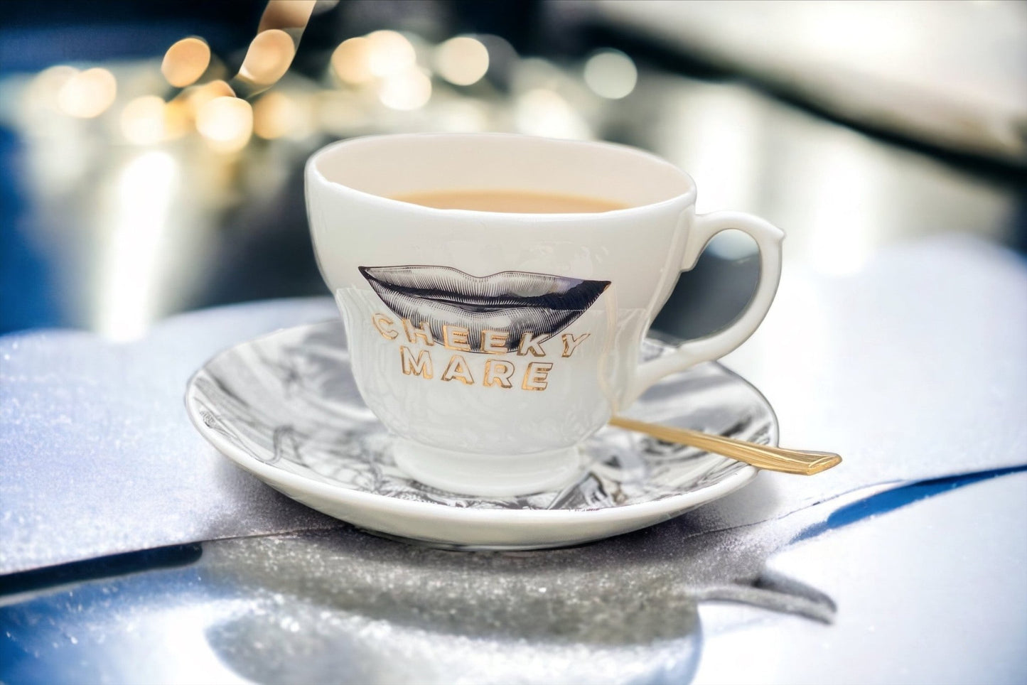 Cheeky Mare Signature Fine Bone China Cup & Saucer Gilded in Real 18ct Gold, 310ml Large Size - Cheeky Mare