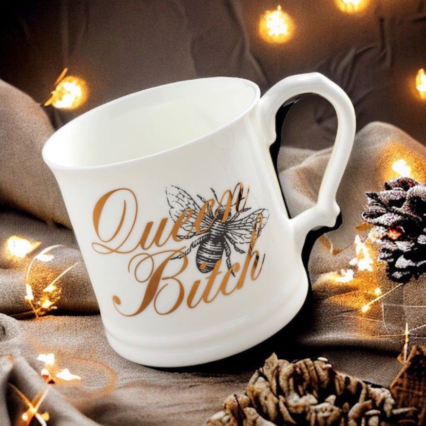 Queen Bitch Fine Bone China Mug, Gilded in Real 18ct Gold, 400ml Large Size - Cheeky Mare