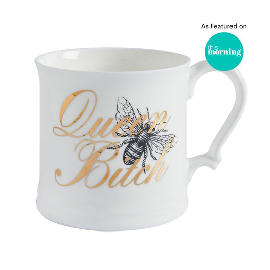 Queen Bitch Fine Bone China Mug, Gilded in Real 18ct Gold, 400ml Large Size - Cheeky Mare